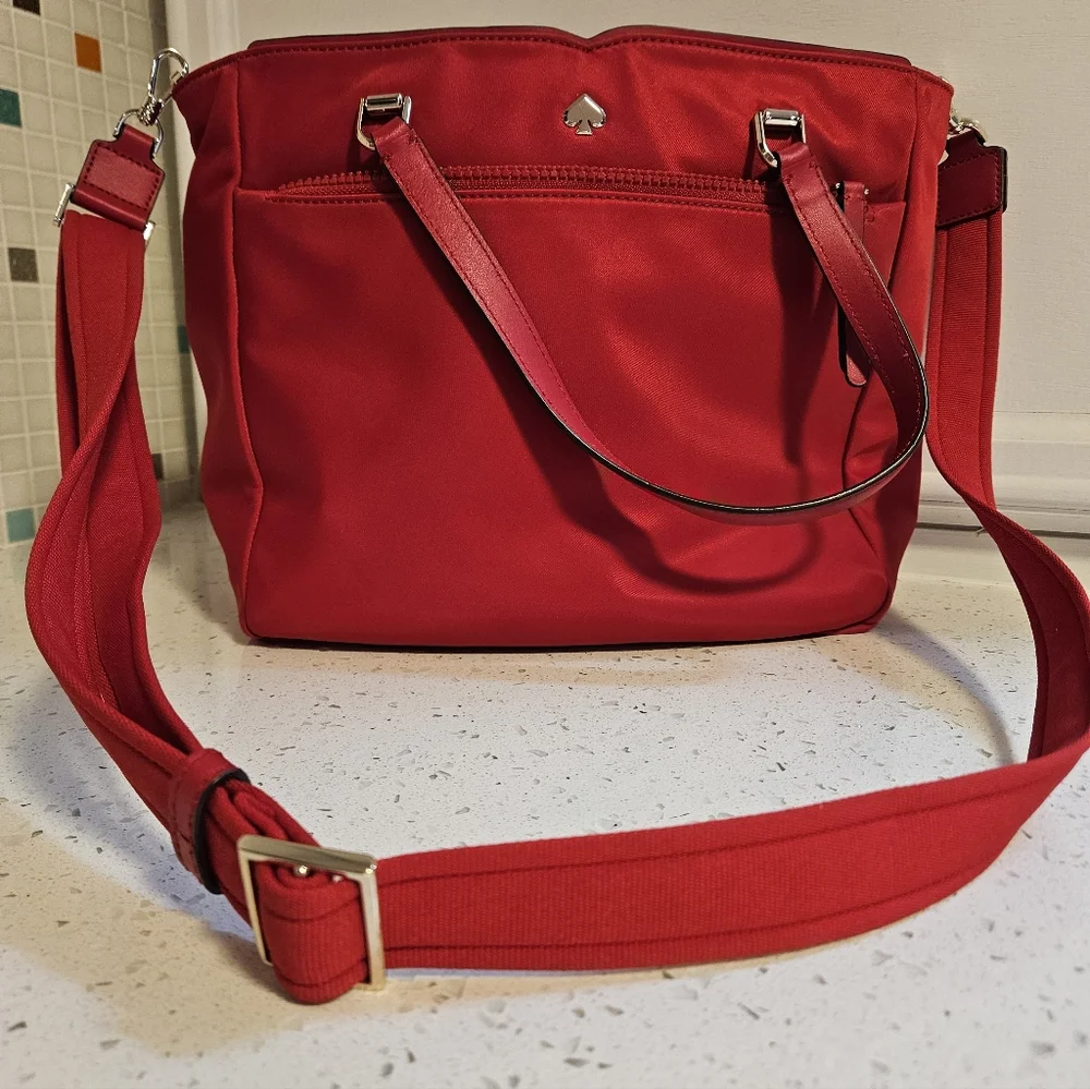 Kate Spade Red Nylon Medium Satchel Purse - Picture 4 of 10